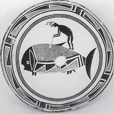 Рис 1314 Раскрашенная керамическая тарелка культуры мимбрэс на ней - фото 159