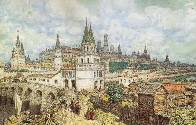 Всехсвятский мост и Кремль в конце XVII в Рисунок АМ Васнецова Таков был - фото 24