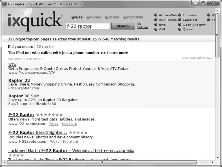 Рис 33 Страница выдачи метапоисковика Ixquick Ixquick может похвастаться - фото 37