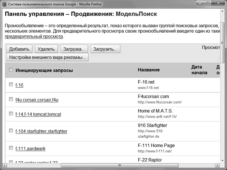 Рис 62 Панель настройки механизма продвижений Google CSE Настройка синонимов - фото 66