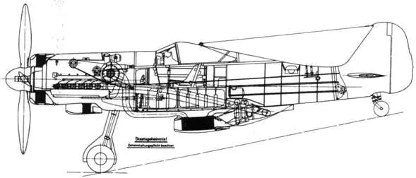 Продольный разрез Fw 190 оснащенного рядным двигателем с турбонаддувом - фото 13