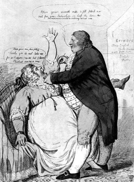 Карикатура на зубного врача ок 1800 г Но времена менялись и улыбки с - фото 216