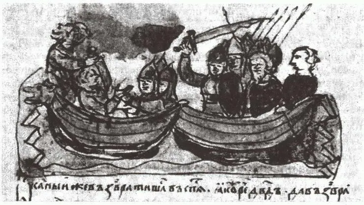 Убийцы захватывают ладью князя Глеба Миниатюра Радзивилловской летописи Нет - фото 57