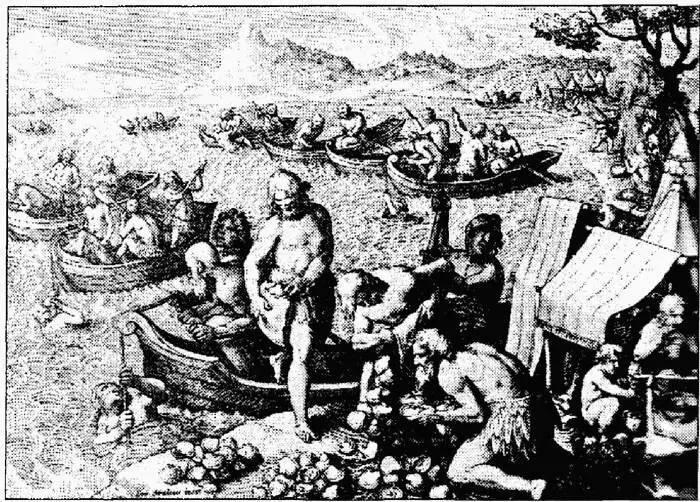 Ловцы жемчуга Гравюра 1580 г Для добычи жемчуга на островах Кубагуа и - фото 81