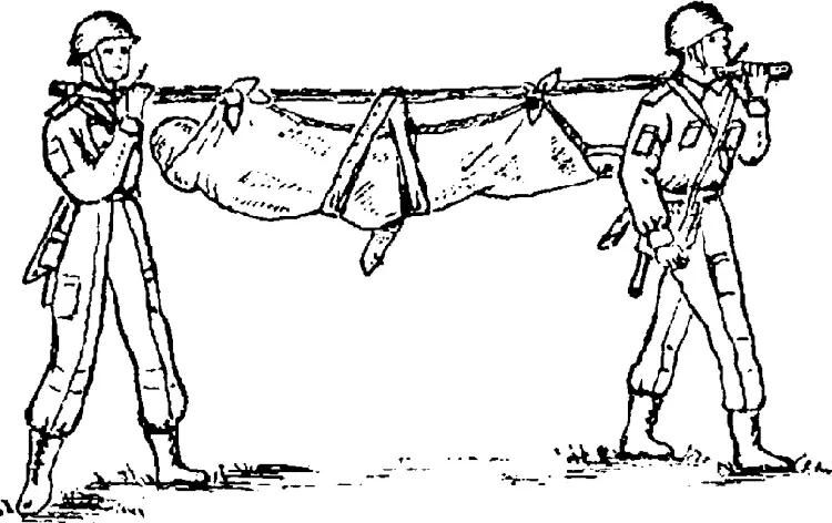 Рис 930 Переноска раненого на плащпалатке при помощи короткого шеста В - фото 91