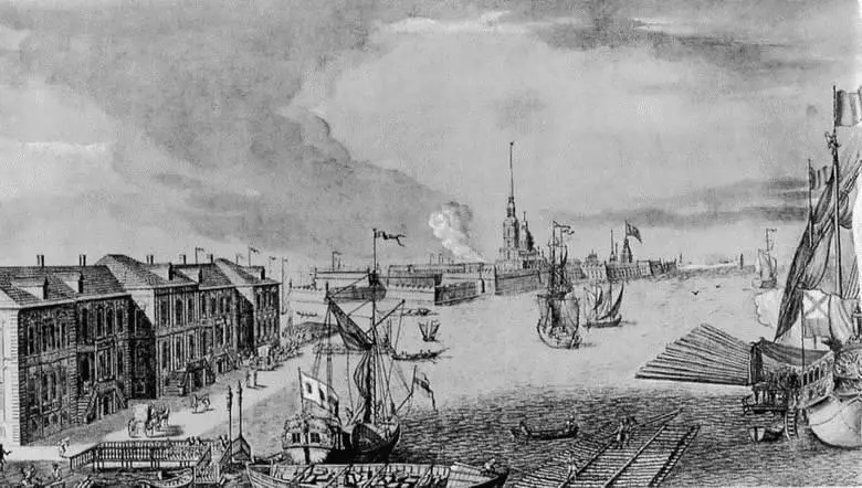 Вид вверх по Неве от Адмиралтейства и Академии наук 1753 г Гравюра Е Г - фото 35