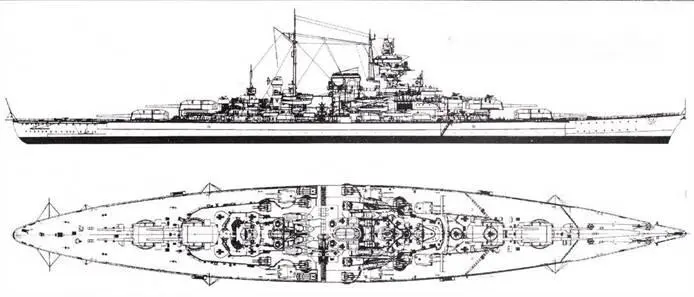 Линкор Tirpitz 1941 г 52600 т 28 уз 8x380 мм 12x150 мм экипаж 2160 чел - фото 77