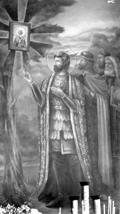 Явление иконы свт Николая Чудотворца Дмитрию Донскому Стенопись конца XX века - фото 16