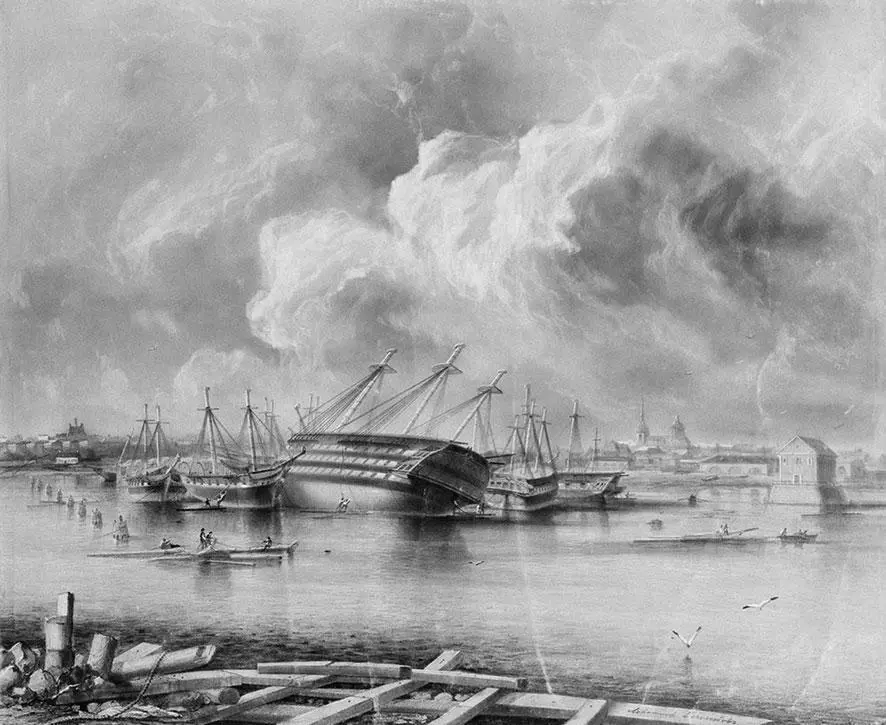 Кронштадт после наводнения 7 ноября 1824 г Художник А П Боголюбов Бриг - фото 5