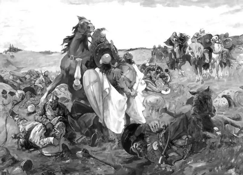 Схватка русских с татарами XIII век Художник Сергей Архипов 1916 год - фото 39