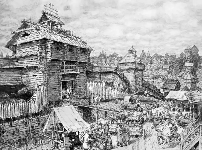 Деревянный городок Москва XIV в Художник А Васнецов В 1352 году Россию - фото 43