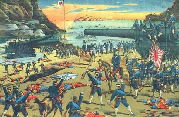 Японские войска торжествуют победу в ПортАртуре Японский эстамп 1905 - фото 49