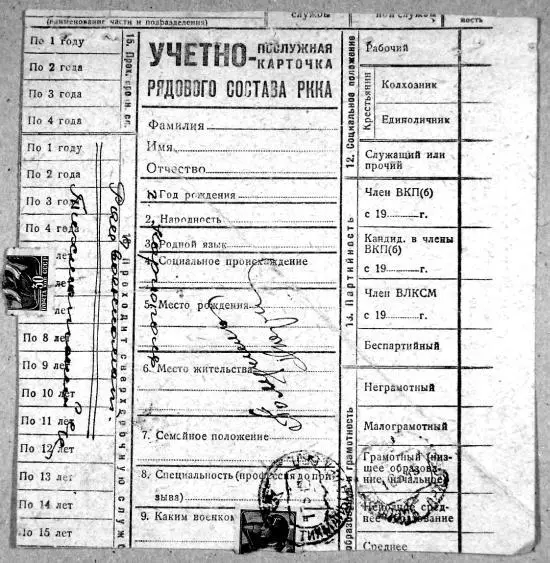 Учетнопослужная карточка рядового состава РККА Был учёт причём подробный И - фото 50