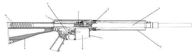 Продольный разрез винтовки SR251 ствольная коробка 2 ударноспусковой - фото 189