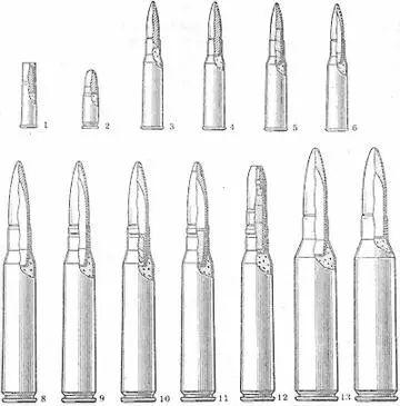 Различные типы стрелковых боеприпасов использовавшихся РККА Верхний ряд - фото 89