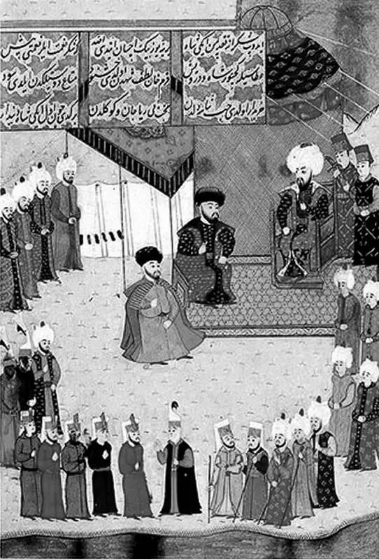 Миниатюра Султан Баязид II принимает крымского хана МенглиГирея из книги - фото 11
