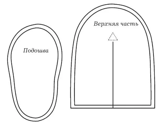 Выкройка домашних туфель Детали кроя Из основной ткани подошва 2 детали - фото 89
