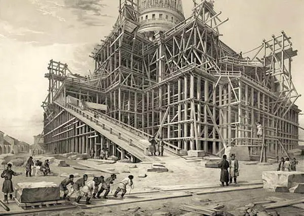 Исаакиевский собор в лесах Литография Байо по рисунку О Монферрана 1845 г - фото 30