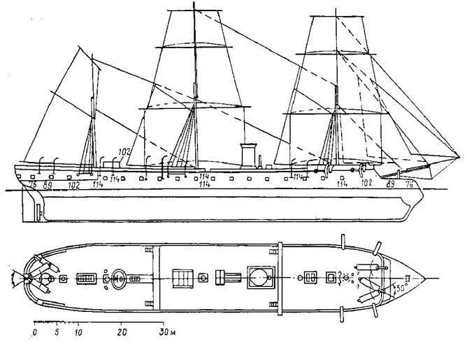 Броненосный фрегат Севастополь Боковой вид и план верхней палубы Из - фото 6