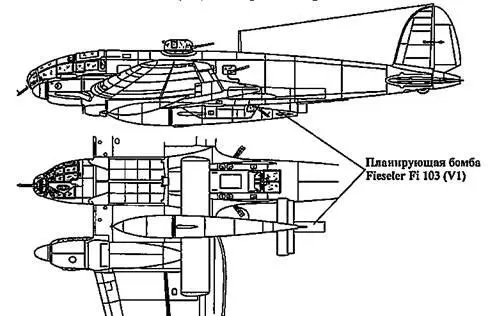 He 111H22 с Fi 103 VI под правым крылом На внешних держателях ЕТС1000 - фото 164