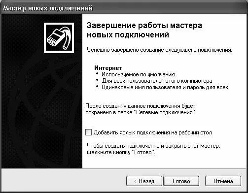 Рис 96 Завершение создания подключения к Интернету Работа Мастера новых - фото 217
