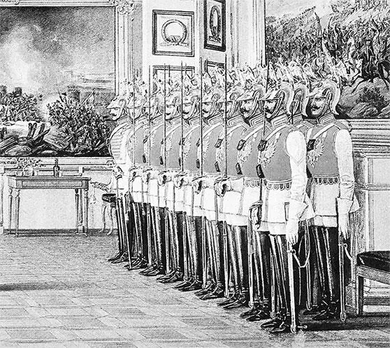 Э П Гау Караул лейбгвардии Конного полка в Зимнем дворце 1866 г Фрагмент - фото 356