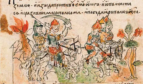 Гибель Олега Святославича и многих его воинов Миниатюра из Радзивилловской - фото 50