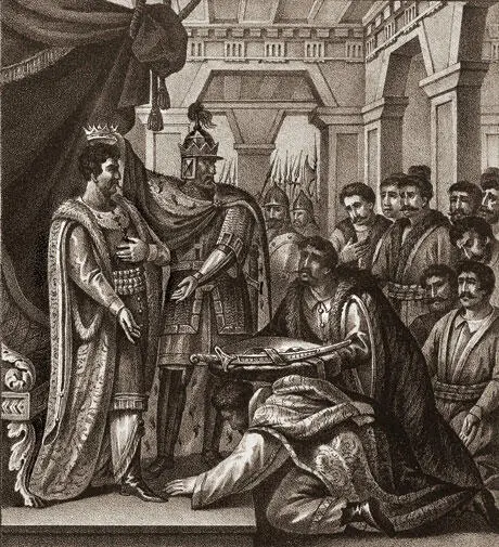 Великий князь Мстислав дает полочанам в князья Рогволда 1128 г Гравюра Б - фото 84