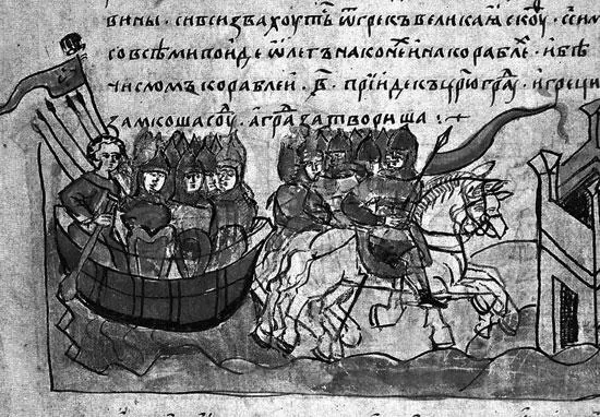 Поход Олега Вещего с дружиной на Царьград Миниатюра из Радзивилловской - фото 2