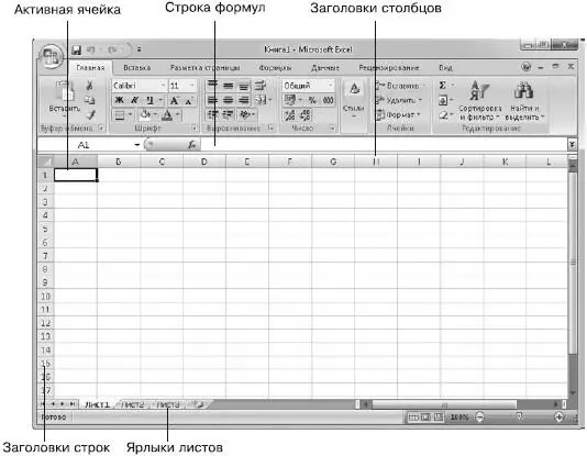Рис 21Окно Microsoft Excel 2007 Посмотрите на экран Что вы видите Клеточки - фото 287