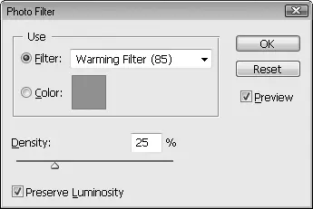 Рис 137Окно Photo Filter Фотофильтр Здесь вы можете выбрать один из - фото 297