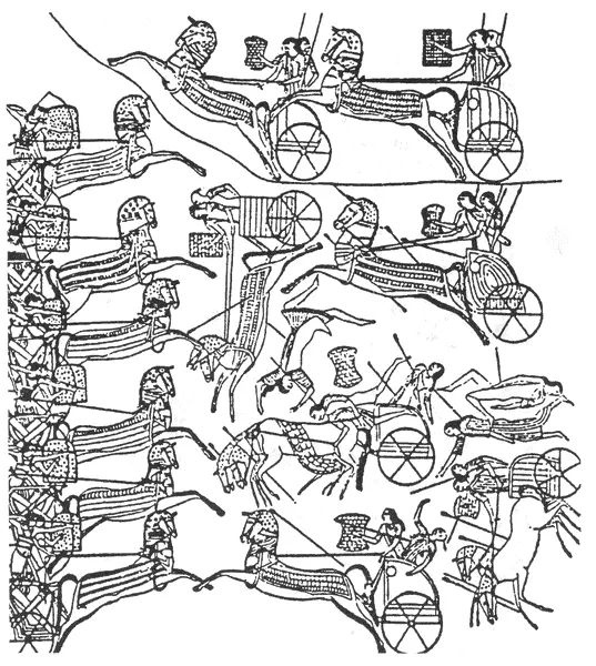 Рис 4 Сражение под Кадешем Столкновение боевых колесниц Древнеегипетское - фото 6