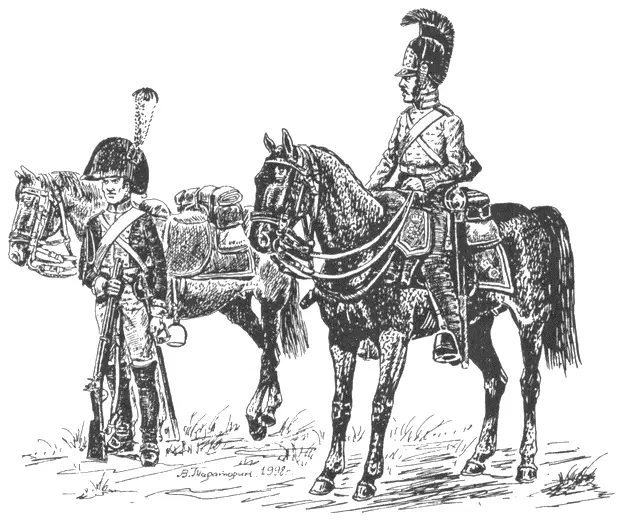 Рис 90 Прусские кавалеристы драгун слева 1806 г и гвардейский кирасир - фото 103