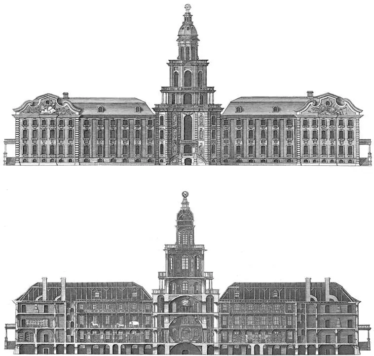 Фасад и разрез здания Кунсткамеры Гравюра 1741 Музей антропологии и - фото 7
