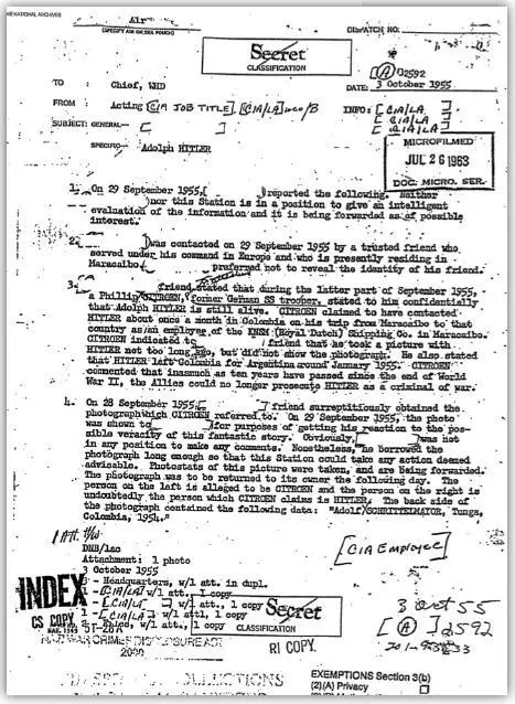 Документ ЦРУ 1955 года с информаций о пребывании Гитлера в Колумбии содержание - фото 32