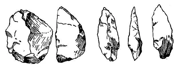 Слева Каменное орудие с острова Кенгуру длина 9 см вид спереди и сбоку - фото 2
