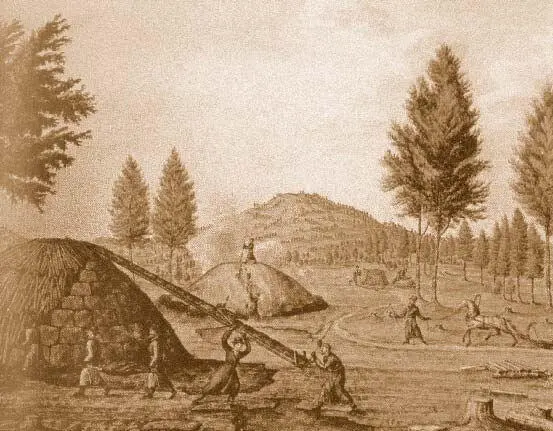 Жжение угля кучным способом Акварель И Бояршинова 1827 фрагмент Das - фото 49
