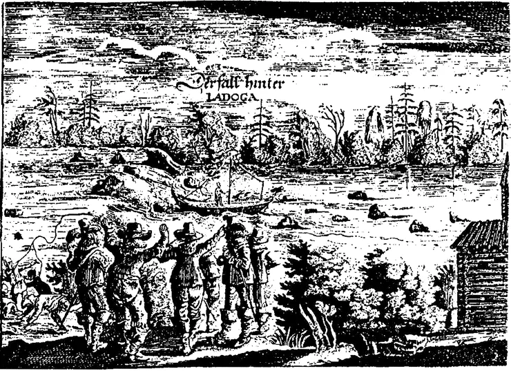 Рис 27 Переправа через пороги на Волхове Из книги Olaus Magnus Historia de - фото 28
