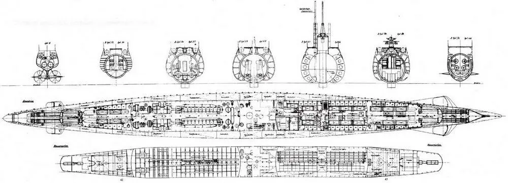Подлодка серии IXС устройство и поперечные сечения План секций топливных и - фото 48