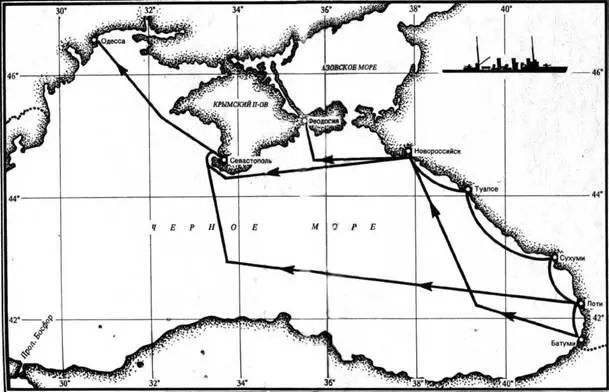 Картасхема боевых походов крейсера Красным Кавказ в период Великой - фото 37
