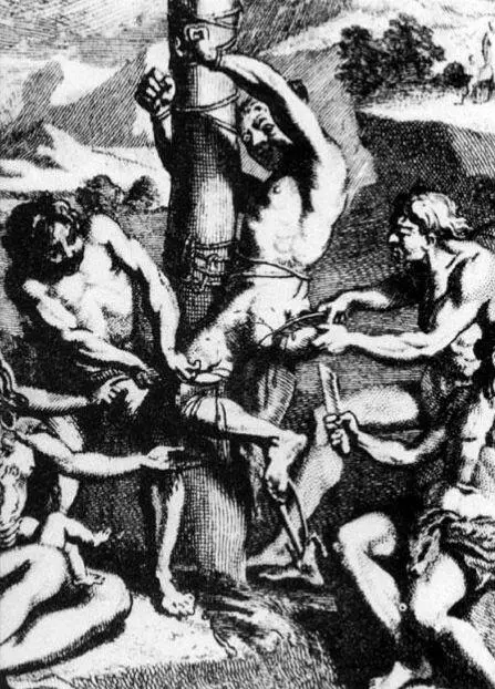 Индейцы анти расчленяют пленника Гравюра XVIII в Частн кол Электричество - фото 63