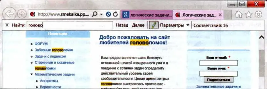Рис 65 Панель поиска на текущей странице начало слова головоломка на - фото 205