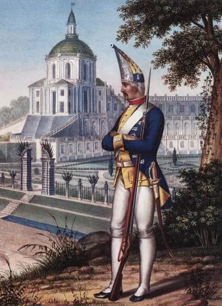 Офицер Гренадерского принца Вильгельма полка 1762 г Раскрашенная гравюра - фото 81