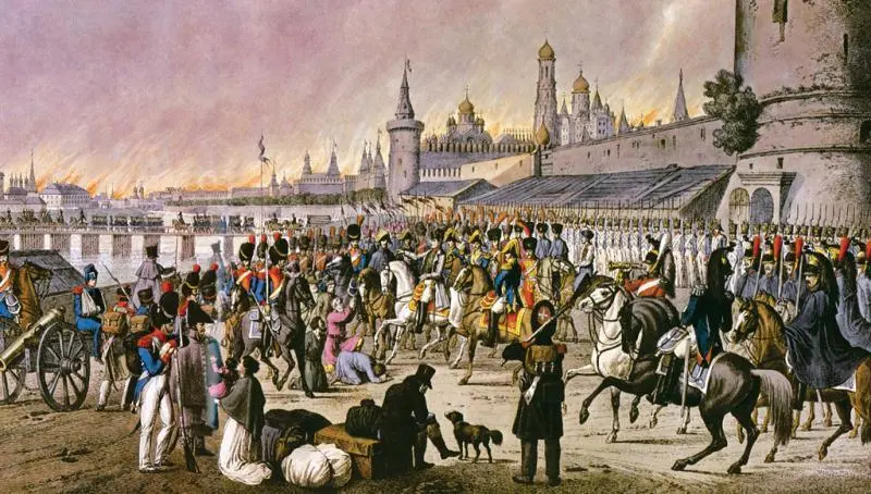 Пожар Москвы Раскрашенная гравюра Жебеле по оригиналу Нотоффа Середина - фото 151