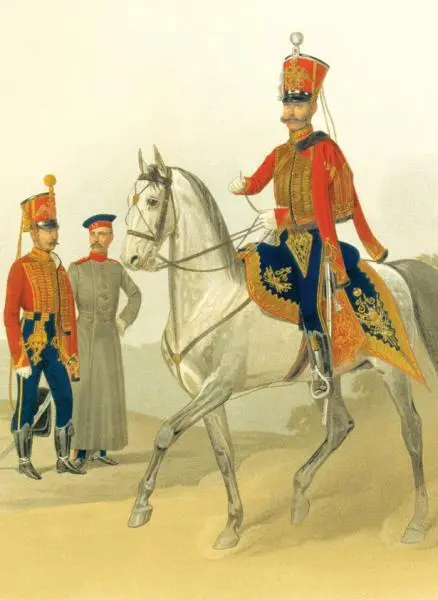 Штабофицеры и рядовой в шинели Гусарского полка 18271835 гг Раскрашенная - фото 231