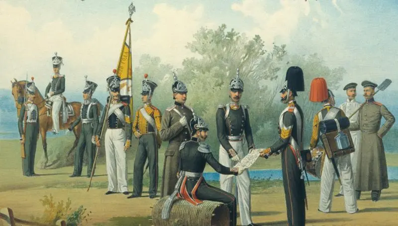 Лейбгвардия Саперного батальона 1826 г Раскрашенная гравюра Четвертую весну - фото 233