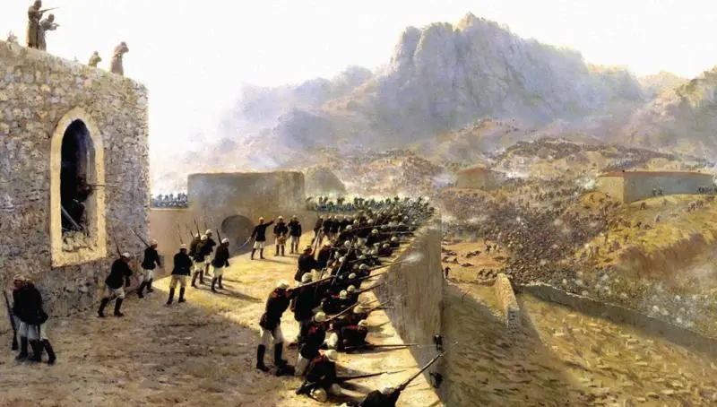 Отбитие штурма крепости Баязет 8 июня 1877 года Художник Л Ф Лагорио Но - фото 259