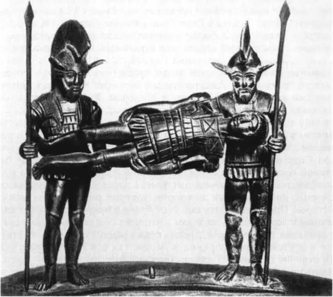 Воины несущие тело убитого товарища Ручка цисты из Пренесте IV в до н э - фото 141