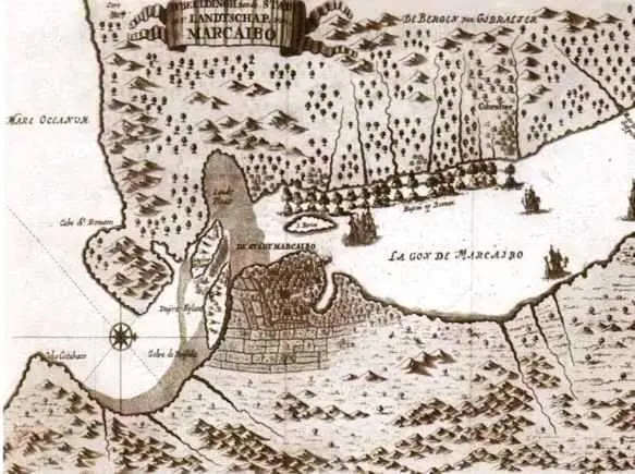 Карта озера Маракайбо XVII в Бой флибустьерской и испанской флотилий - фото 35