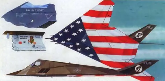 Нижняя поверхность одного F117A была окрашена в цвета флага США а на киль - фото 222